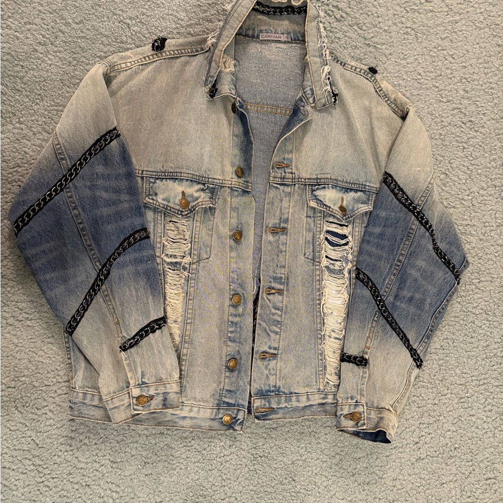 Carmar Light Blue Distressed Denim Jacket